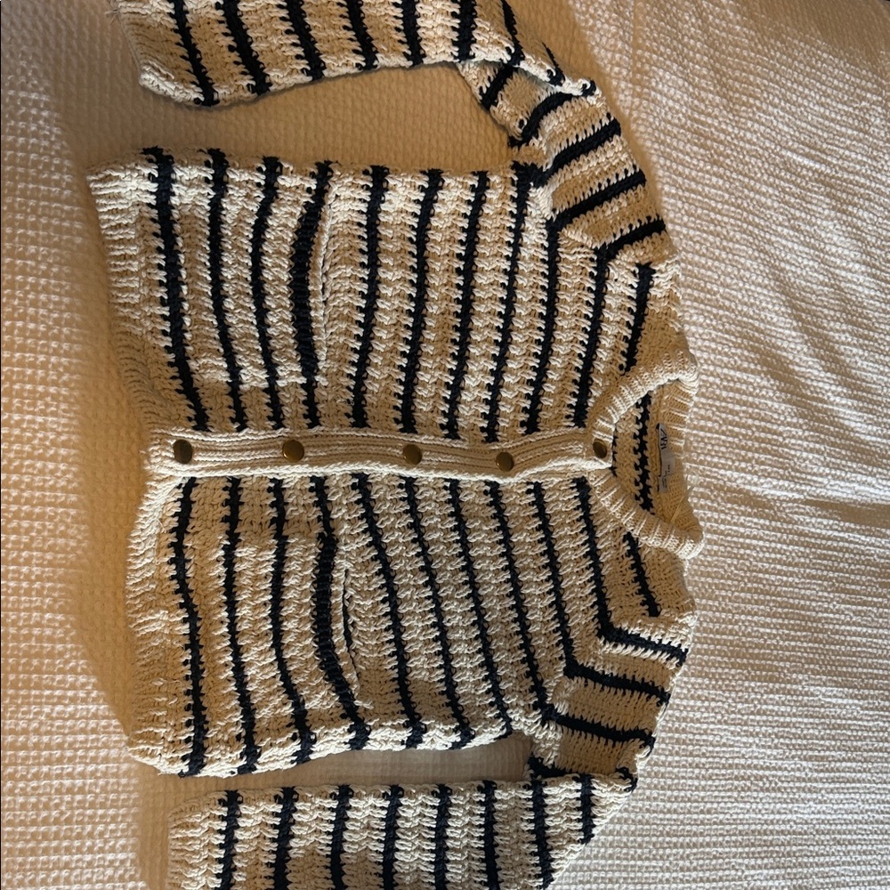 Zara Black and Cream Striped Cardigan